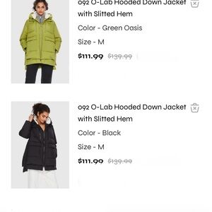 O-Lab Women's Hooded Down Jacket with Slitted Hem - Green Oasis